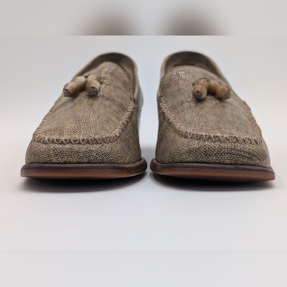 Stuart Weitzman Taube Woven Loafer Size 8.5 Wooden Beads Block Heel Square Toe - Picture 10 of 16